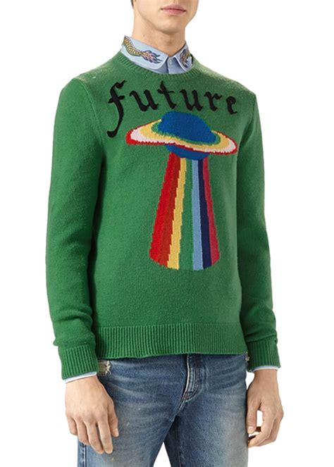 Gucci Future UFO Wool Crewneck Sweater, Green 